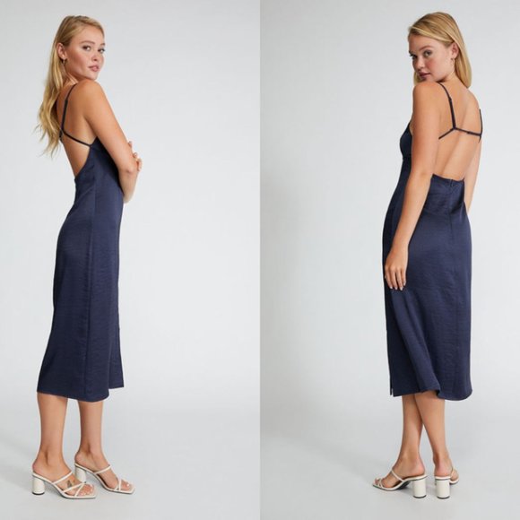 NWT Brand New - LA Hearts Bustier Satin Bustier Navy Midi Dress size Medium - Picture 6 of 6